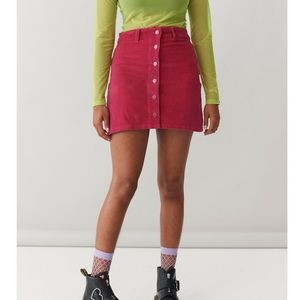 Lazy Oaf Button Through Skirt - Pink Cord